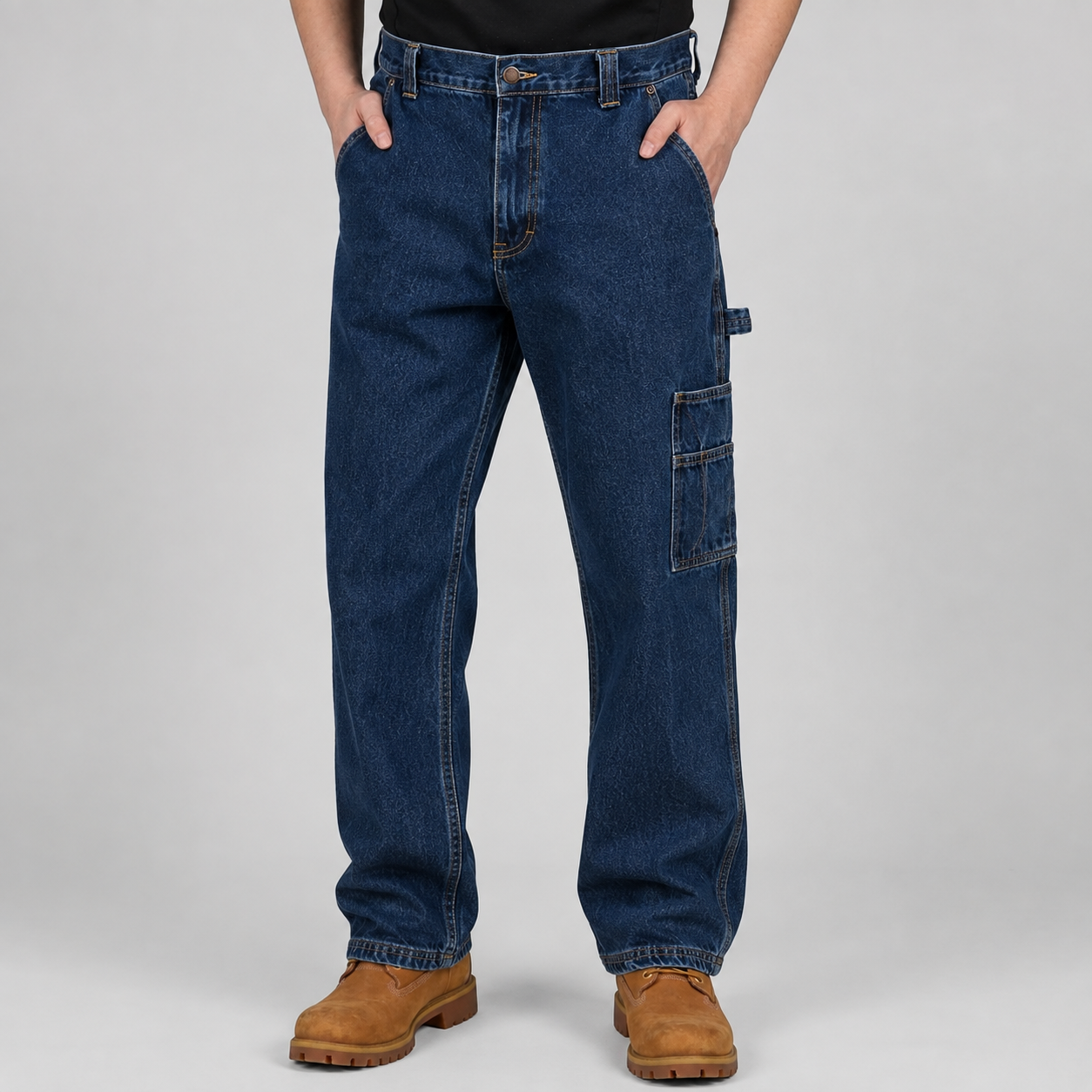 Jeans de trabajo de carpintero resistentes para hombre, mezclilla de algodón con múltiples bolsillos utilitarios y lazo para martillo