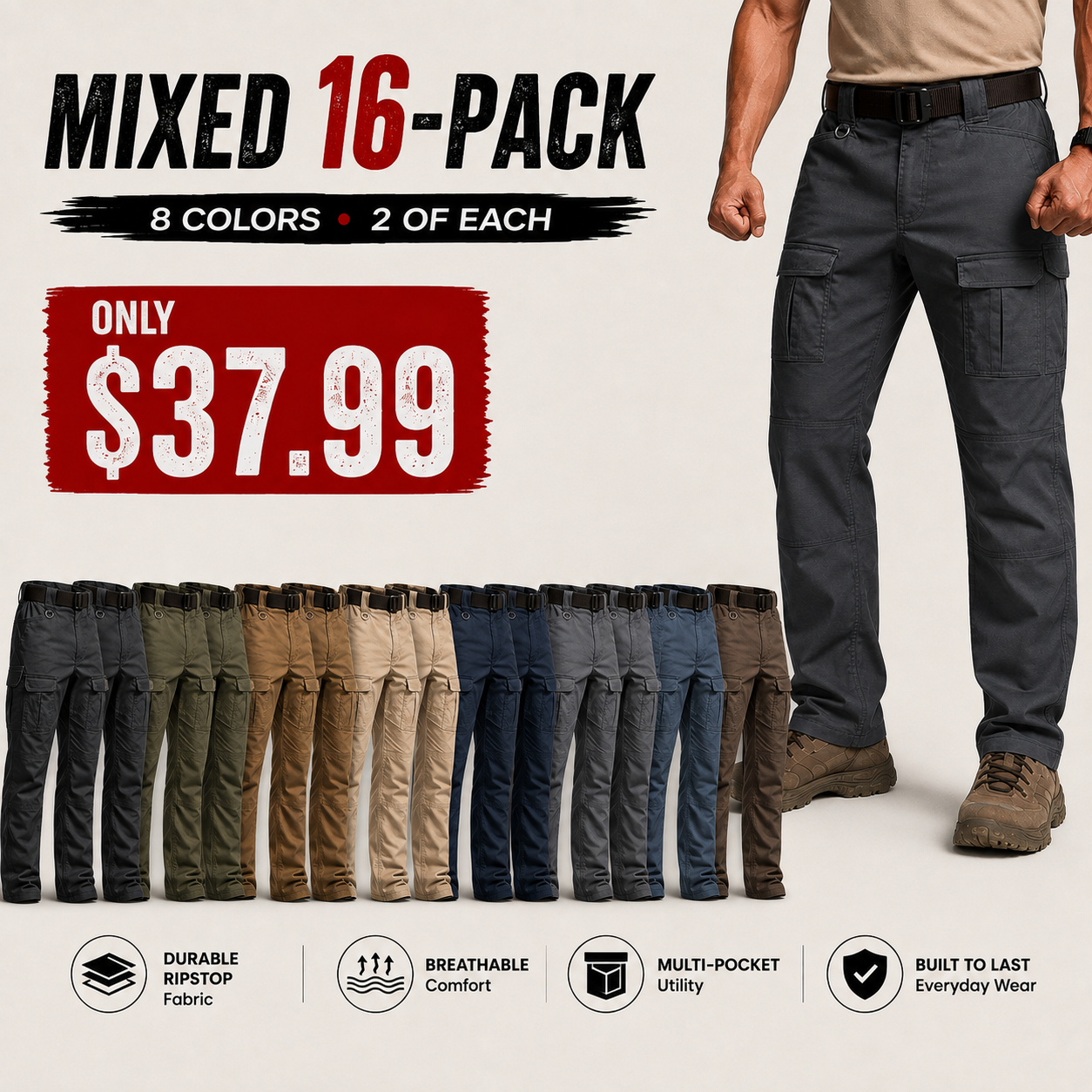 Men's Ripstop Tactical Pants – Water-Resistant, Stretchy Cargo Pants for Hiking