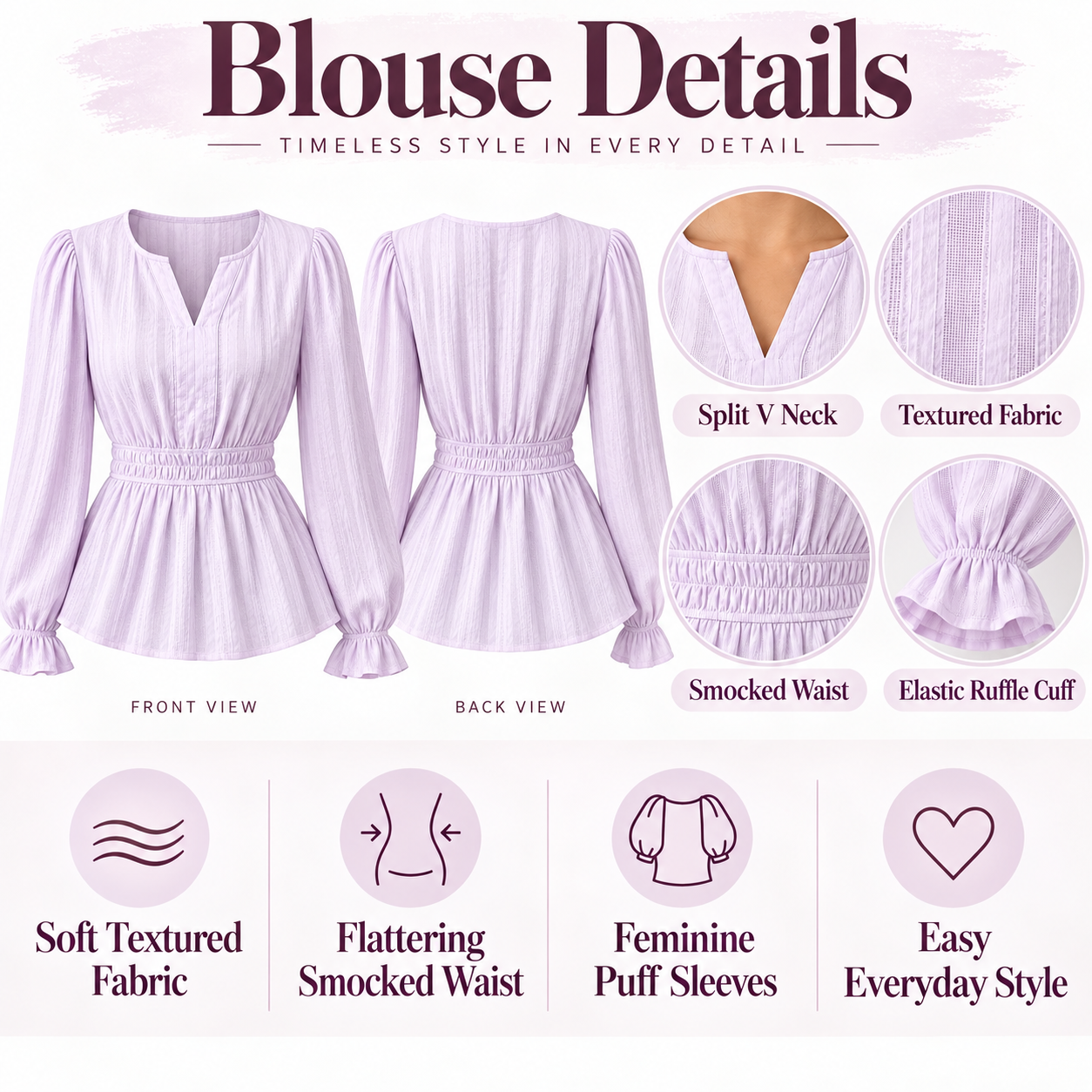 Women's long-sleeve ruffled cotton fitted top