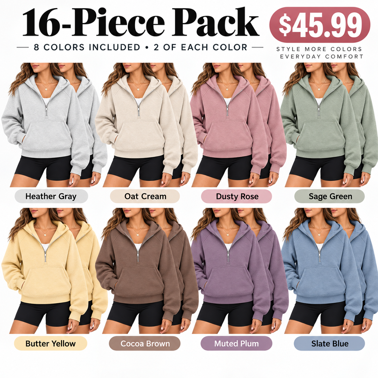 Women's half-zip hoodie, casual and comfortable, new arrival for Fall 2026.