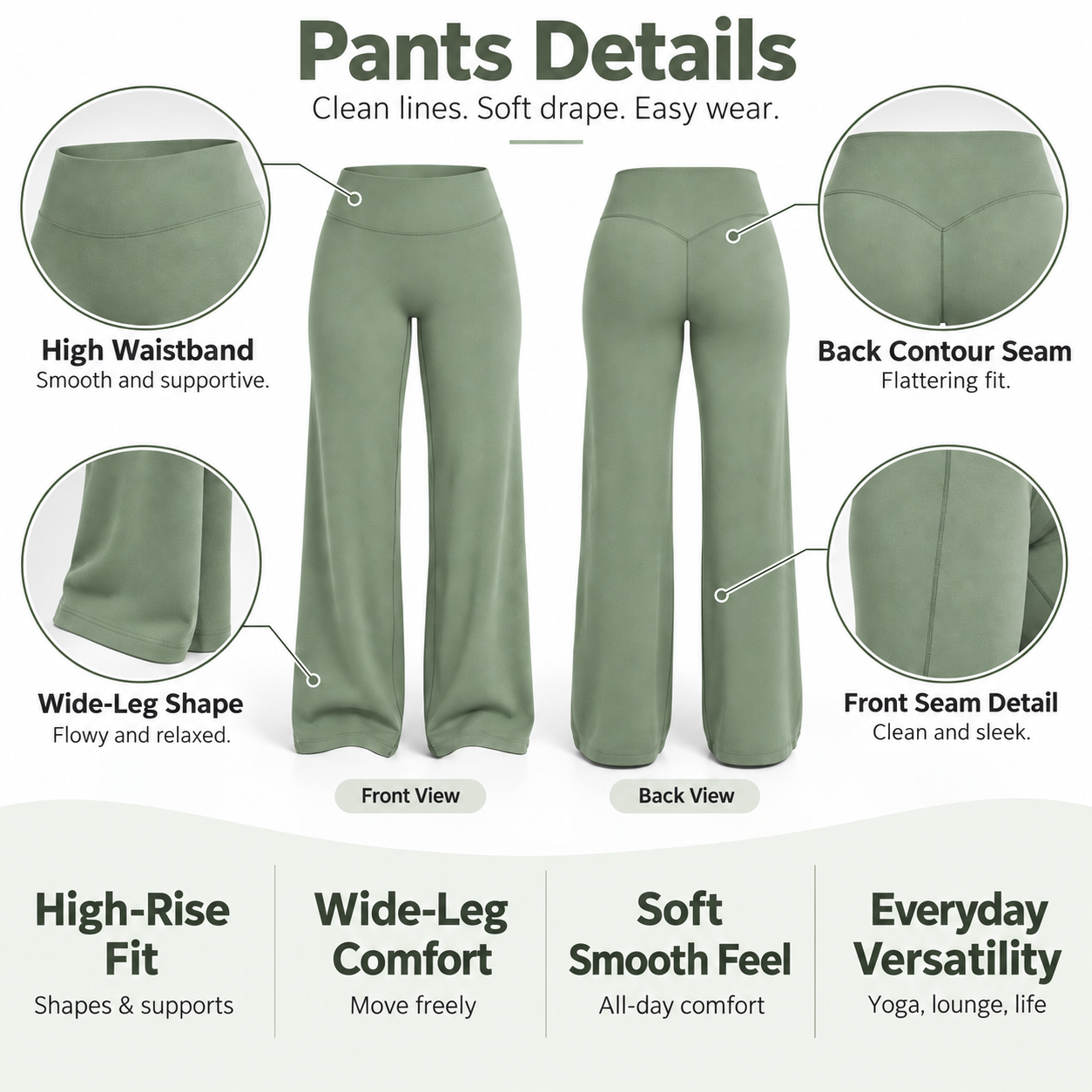 Women's Casual Wide Leg Sport Pants, Comfortable Fashion Design, Ideal for Daily Wear, Athletic Casual Trousers