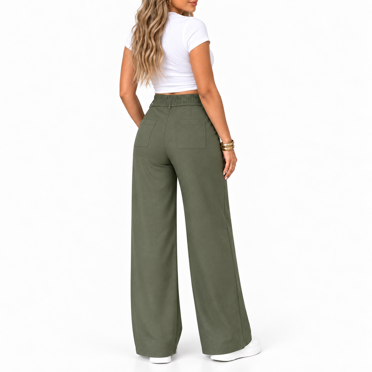 Women's Wide Leg Pants, High Waist Elastic Waist, Straight-Leg Trousers, All Seasons, Loose-Fitting