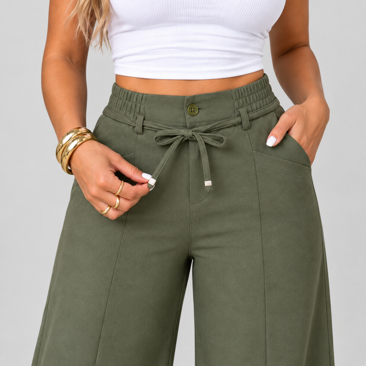 Women's Wide Leg Pants, High Waist Elastic Waist, Straight-Leg Trousers, All Seasons, Loose-Fitting