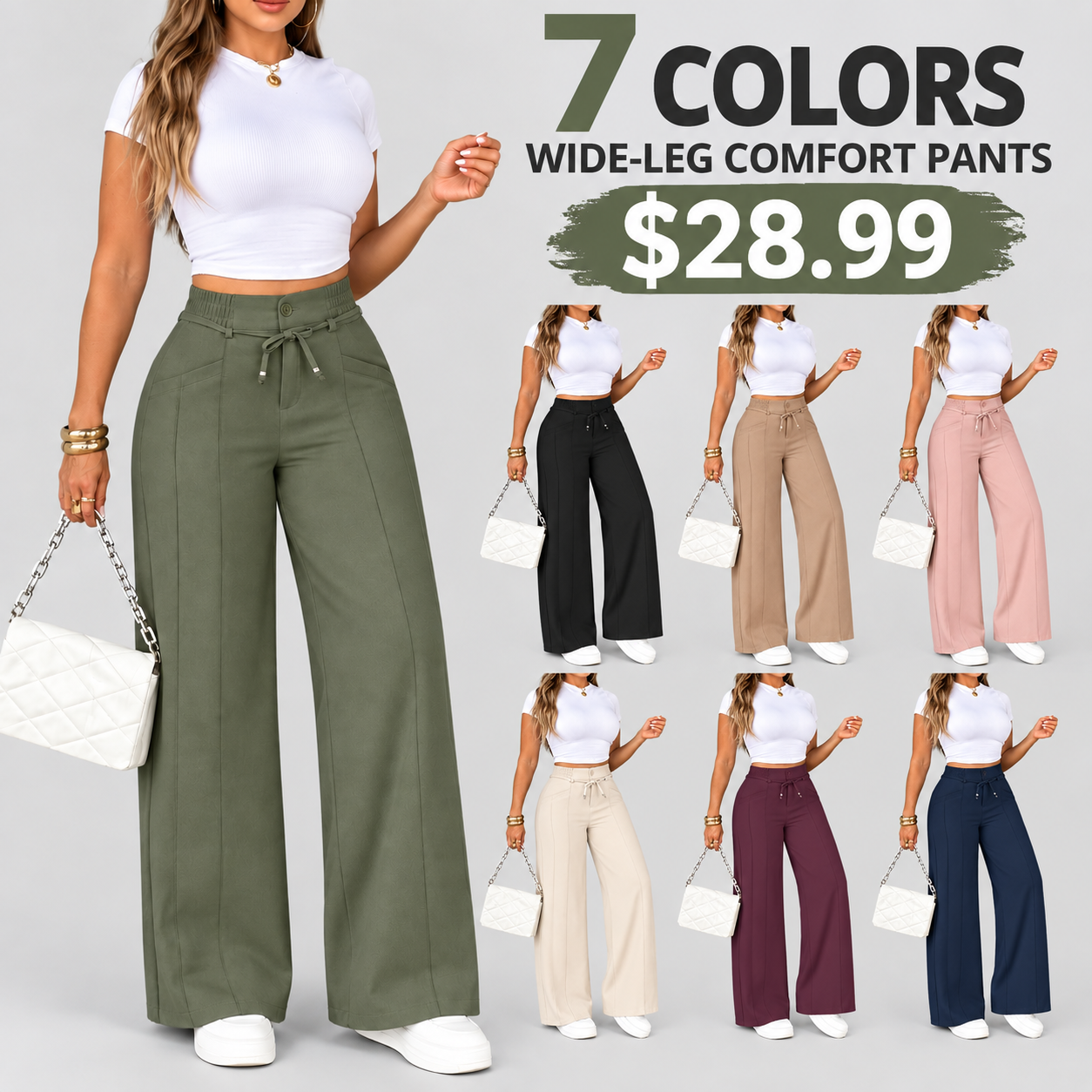 Women's Wide Leg Pants, High Waist Elastic Waist, Straight-Leg Trousers, All Seasons, Loose-Fitting