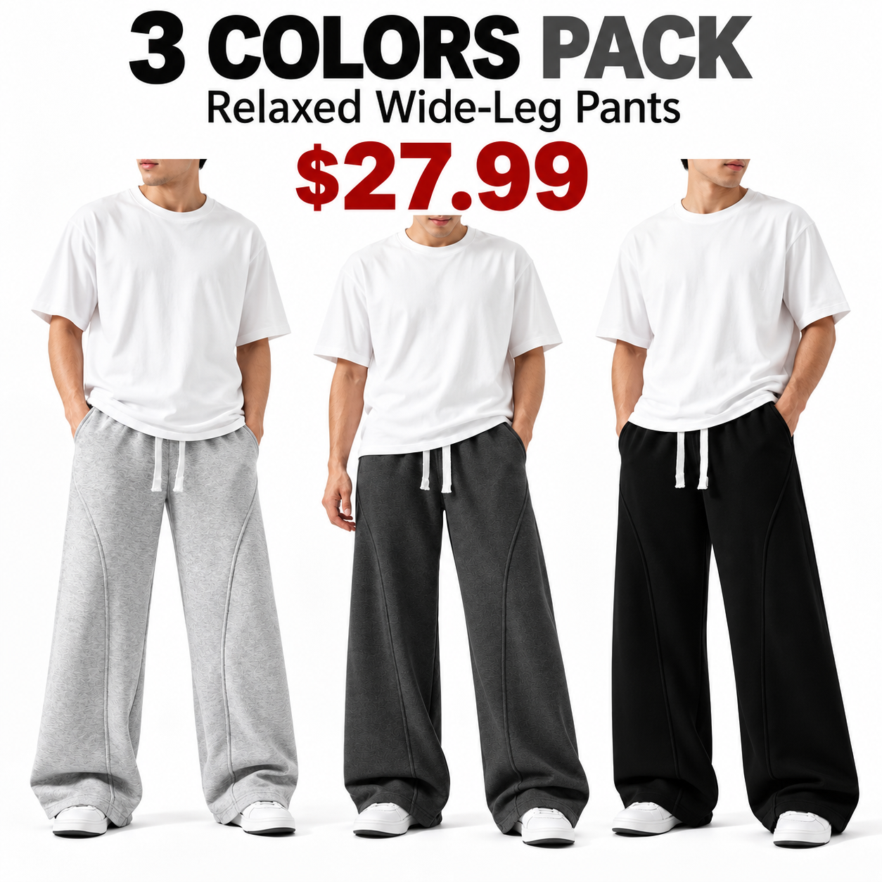 Men's athletic pants featuring a solid color, warm lining, and drawstring waist; designed with a comfortable, loose, and casual fit.