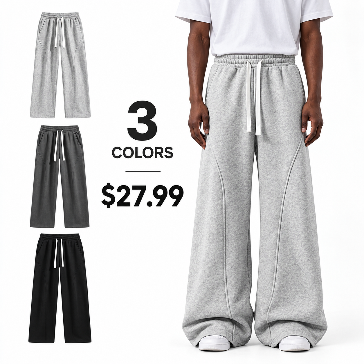 Men's athletic pants featuring a solid color, warm lining, and drawstring waist; designed with a comfortable, loose, and casual fit.