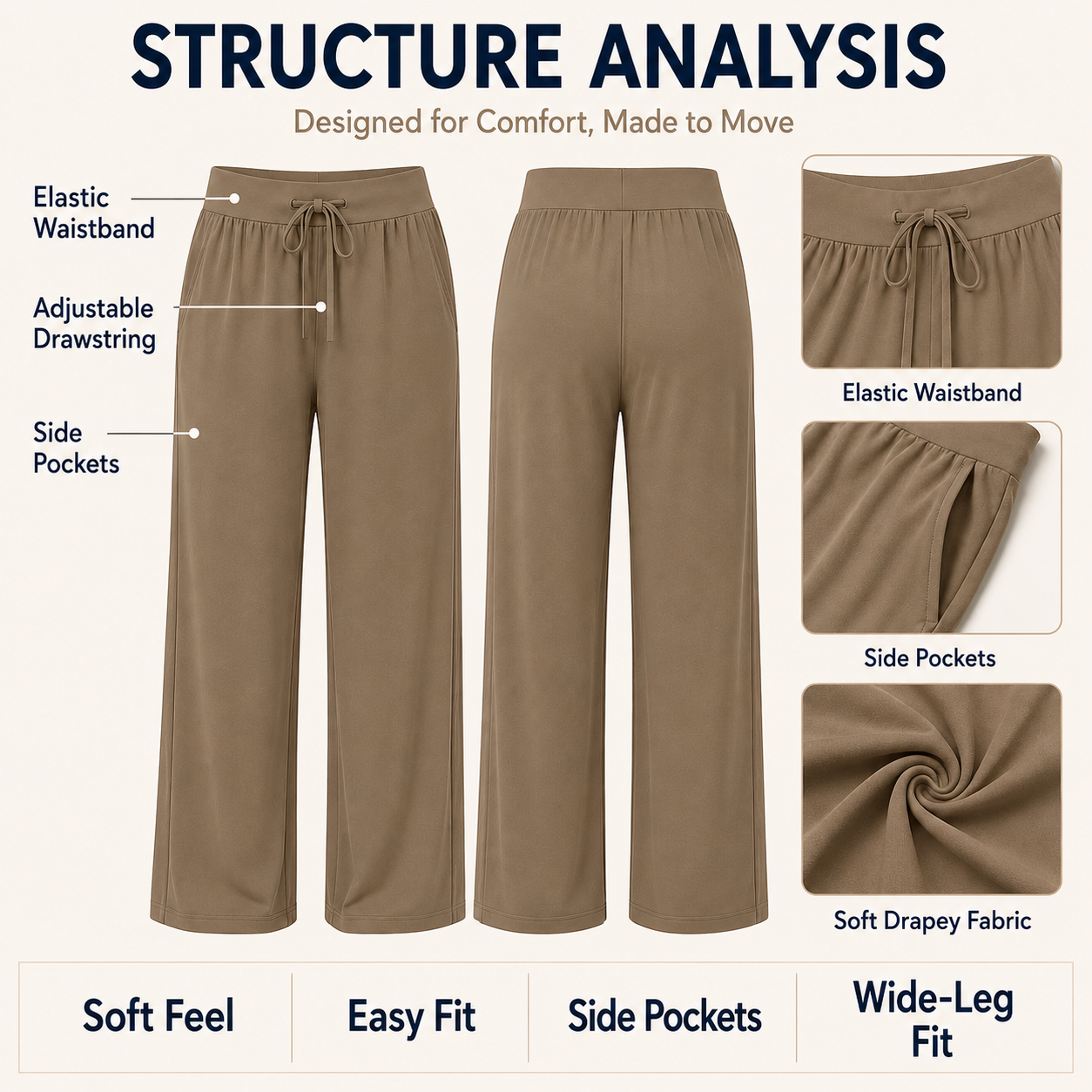 Women's Plus-Size Casual Pants 6-Pack — Wide-Leg Yoga Pants & Loose Drawstring Athletic Pants (with Pockets)