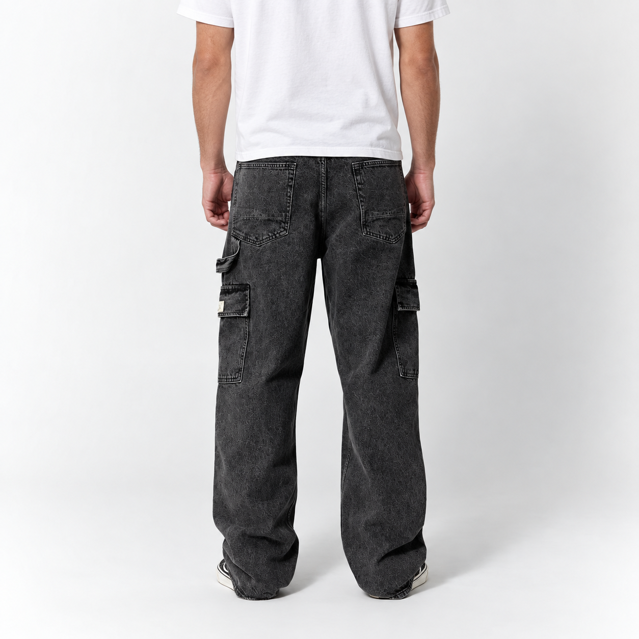 Men's loose-fit jeans, utility style, washed black