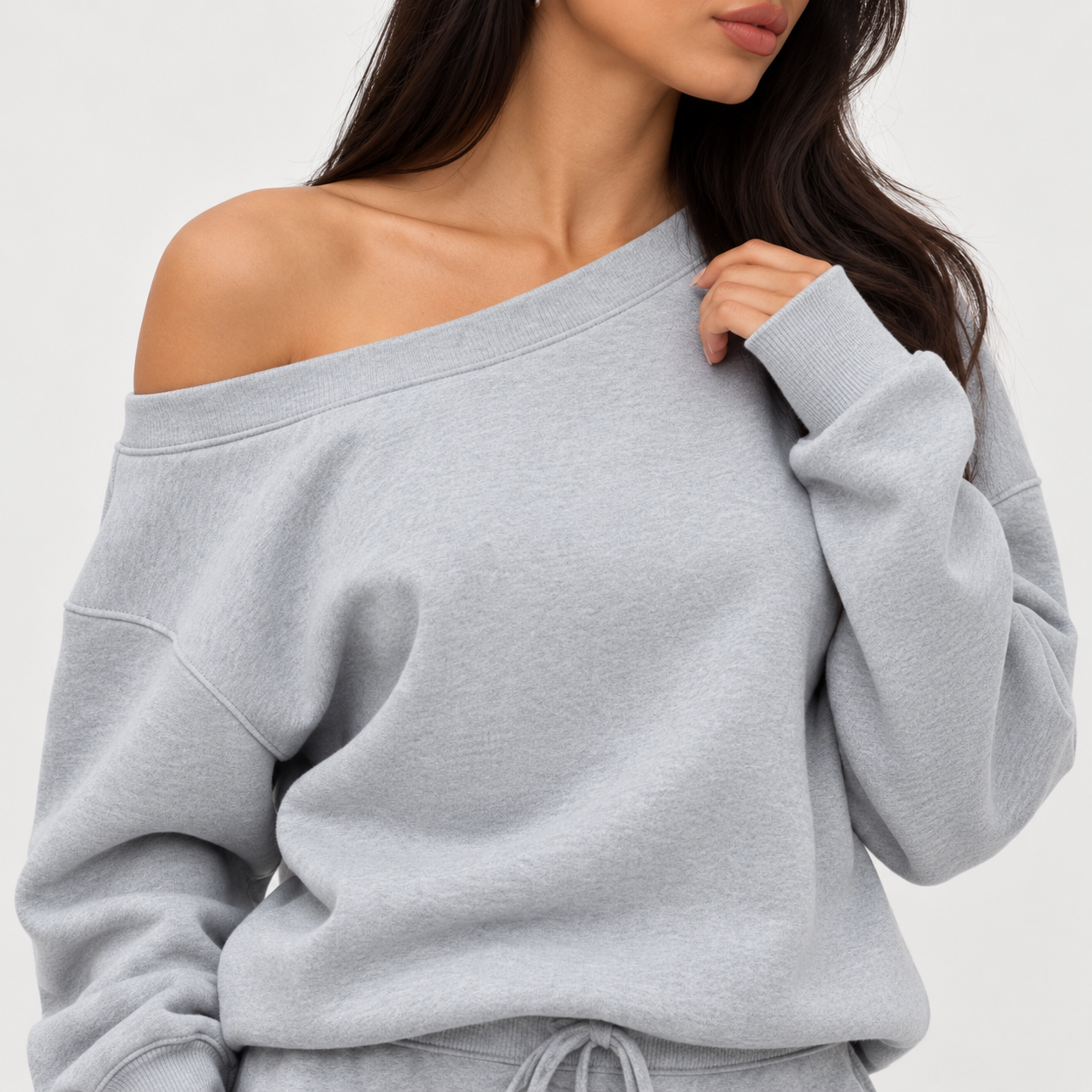 Women's off-shoulder long-sleeve jumpsuit set, two-piece outfit, basic autumn activewear set.