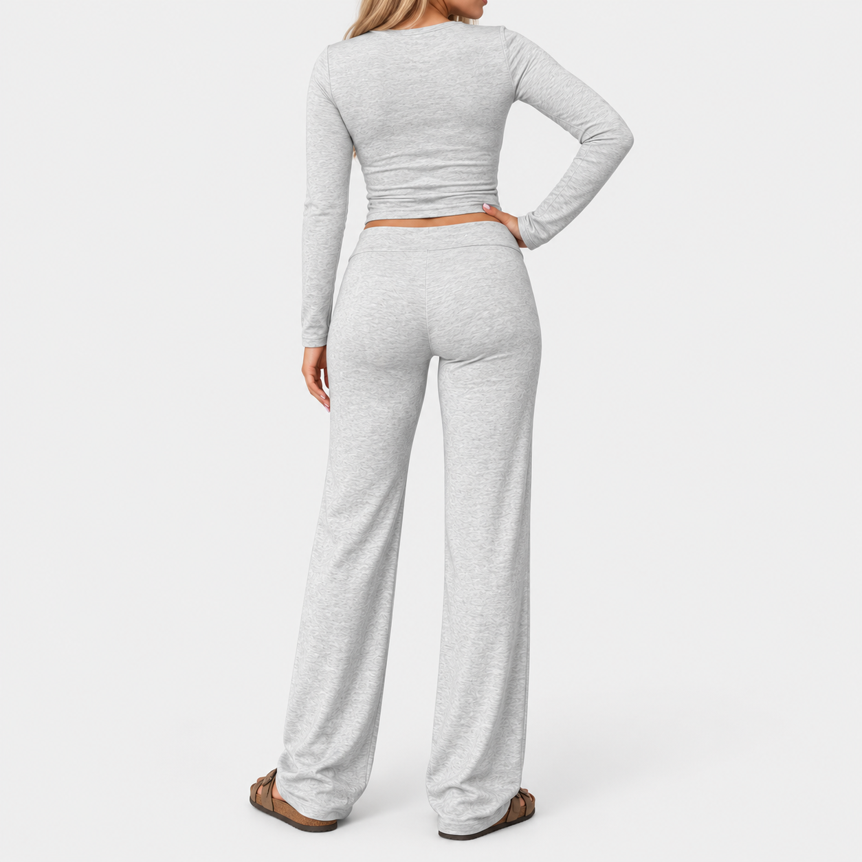 Women’s Modal Two-Piece Lounge Set  A fitted long-sleeve top paired with relaxed drawstring pants for an easy, flattering everyday look