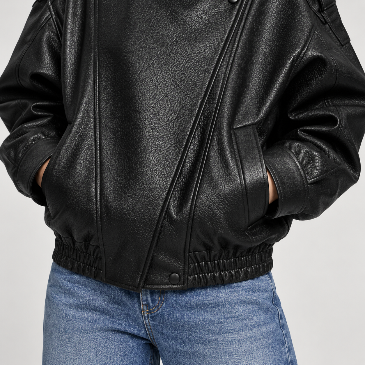 Women's Stand Collar Faux Leather Jacket, Streetwear Casual Style Outerwear Long Sleeve Coats for Spring & Fall, Waterproof & Windproof Clothes for Daily Wear, Oversized Jacket
