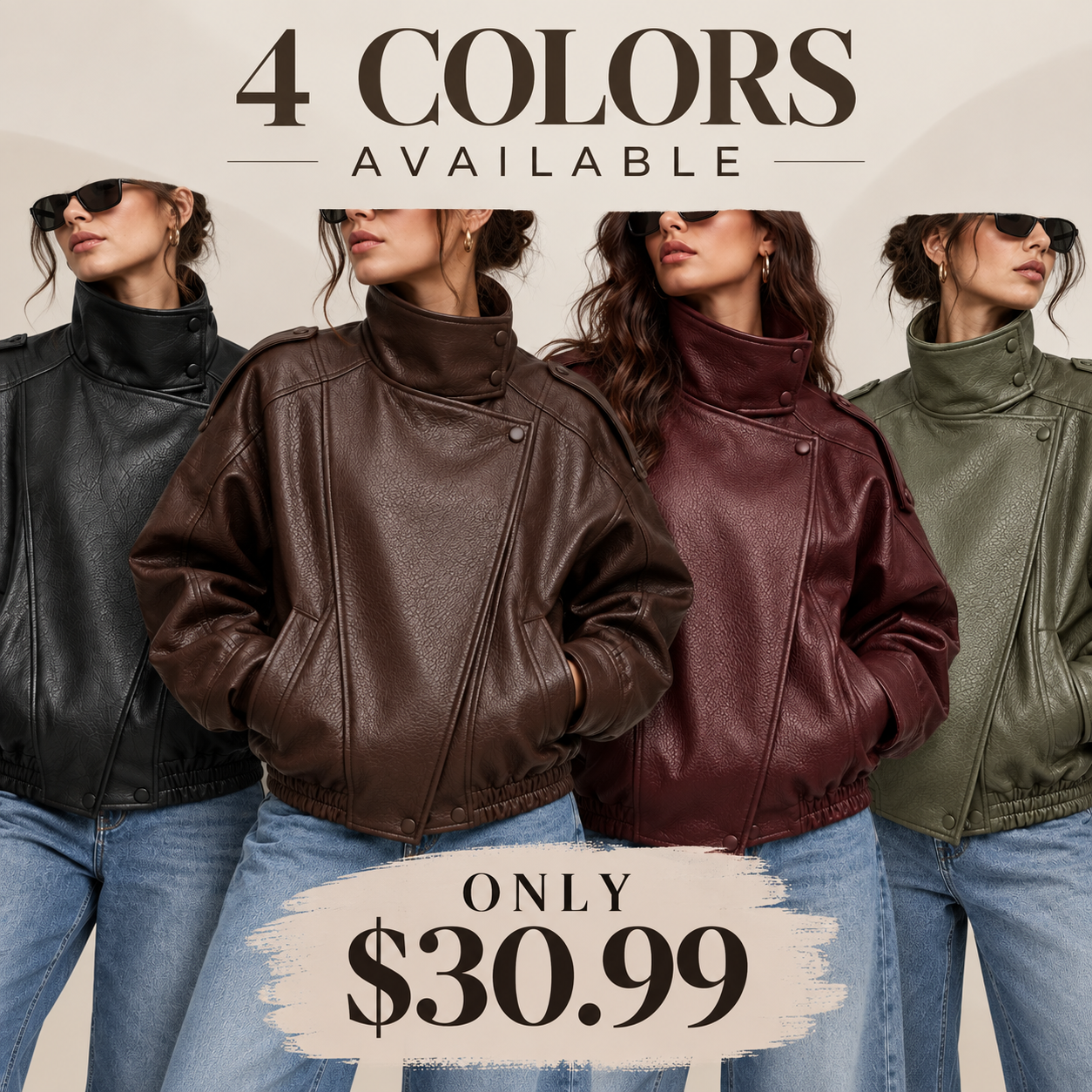 Women's Stand Collar Faux Leather Jacket, Streetwear Casual Style Outerwear Long Sleeve Coats for Spring & Fall, Waterproof & Windproof Clothes for Daily Wear, Oversized Jacket