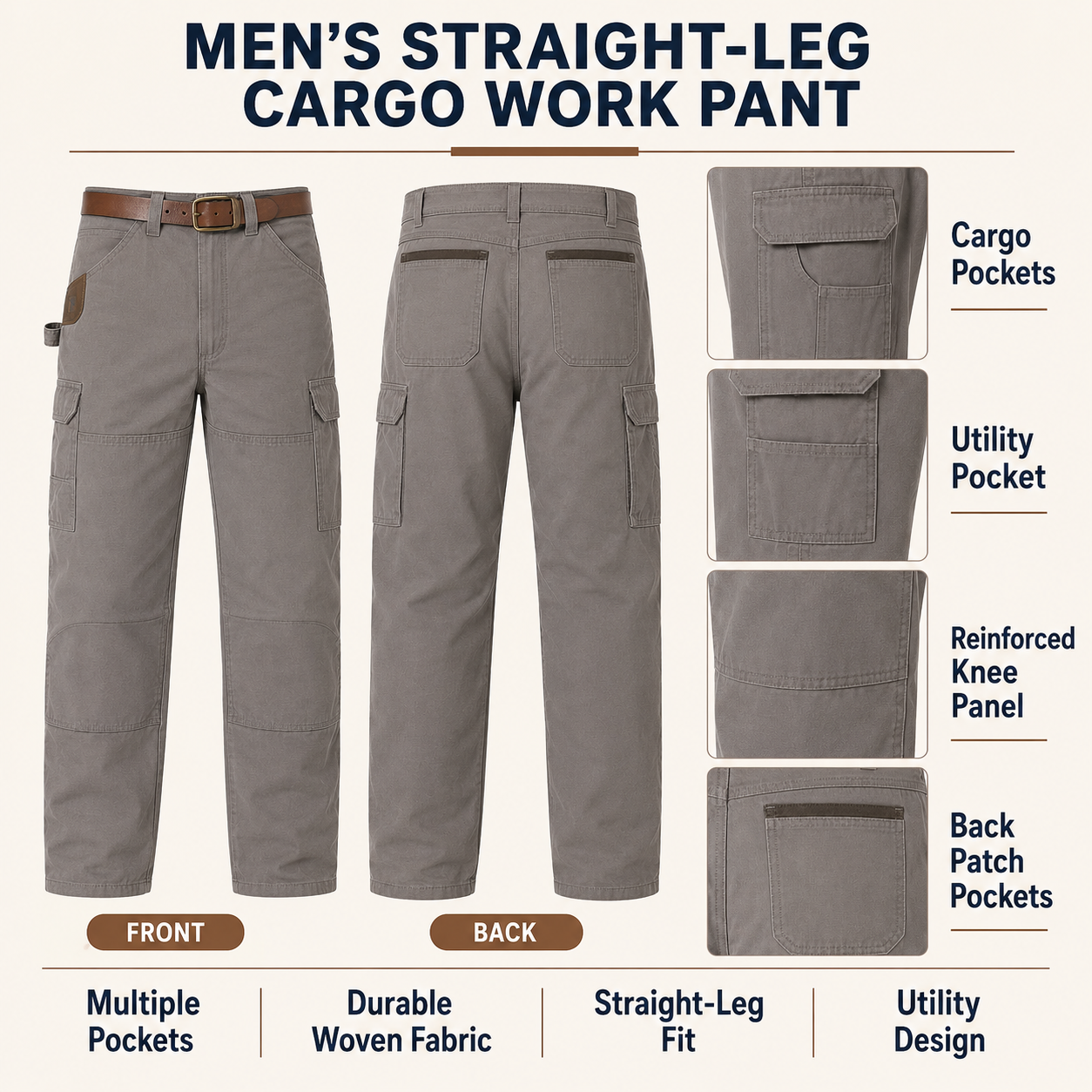 Men's loose-fit cargo pants featuring multi-functional pockets and durable, tear-resistant fabric.