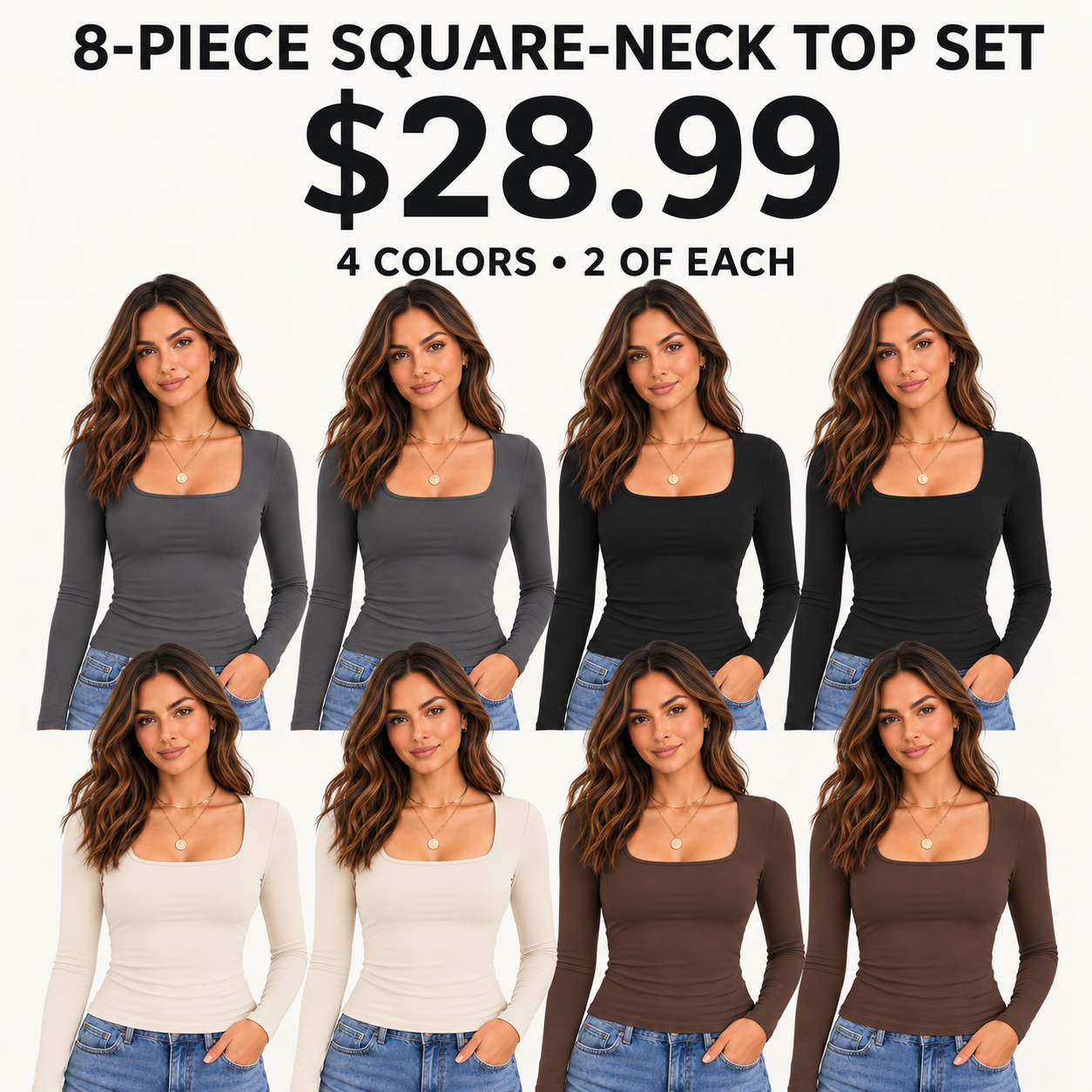 Women's Long-Sleeve Square-Neck Slim-Fit Work Top/Base Layer