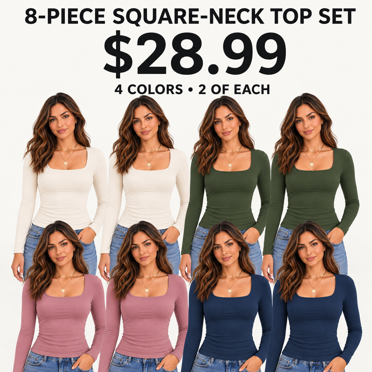 Women's Long-Sleeve Square-Neck Slim-Fit Work Top/Base Layer