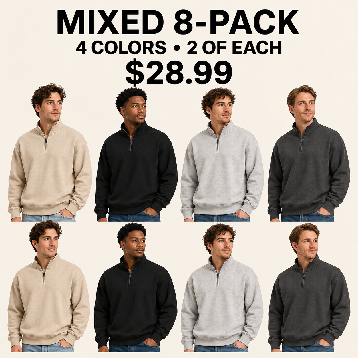 Mens Mock Neck Long Sleeve Active Quarter-Zip Pullover