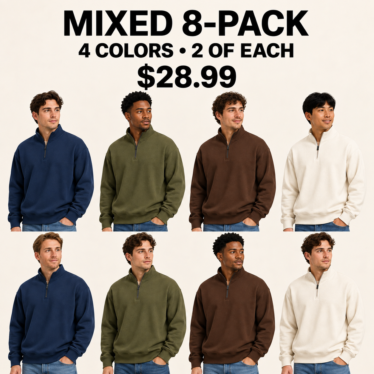 Mens Mock Neck Long Sleeve Active Quarter-Zip Pullover
