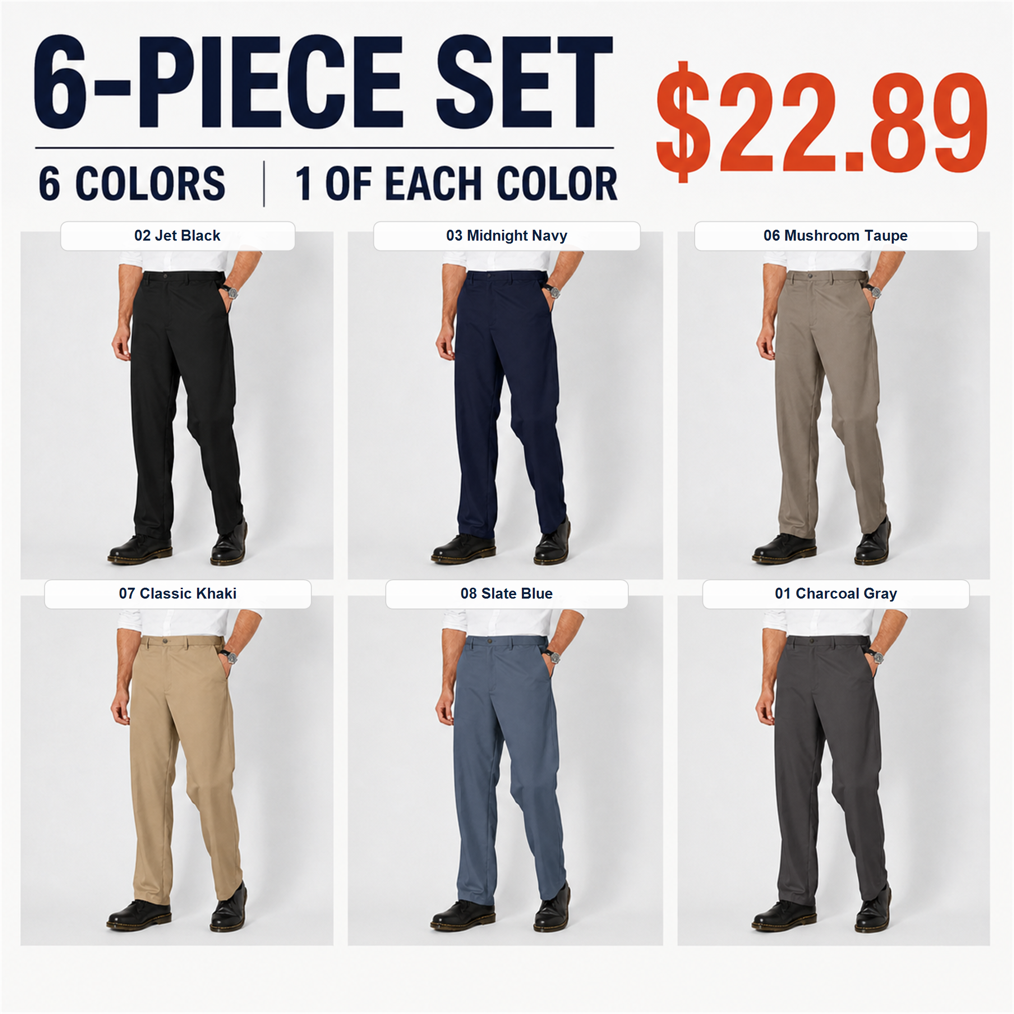 Men's classic-fit formal trousers featuring an expandable waistband and a flat-front design.