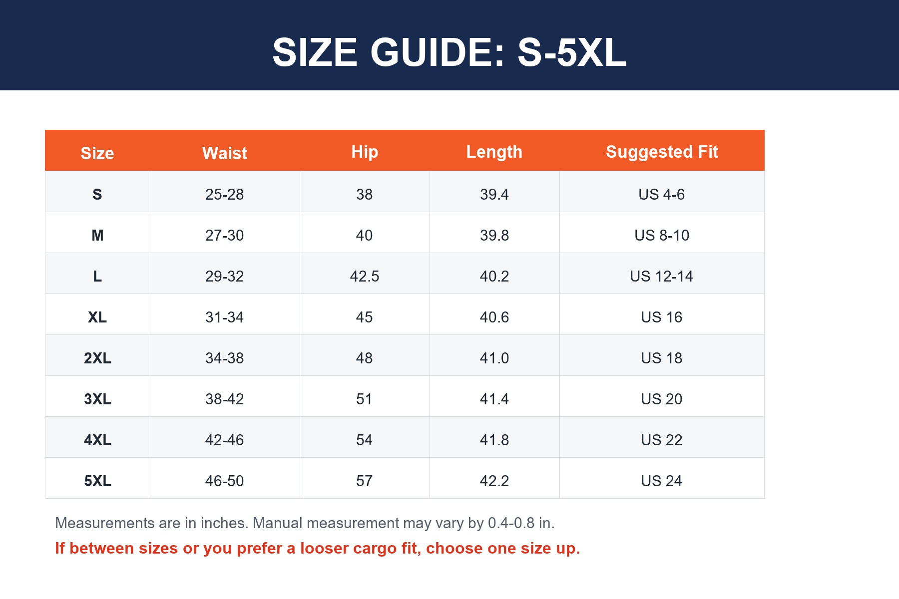 Striped cargo track pants size guide S to 5XL