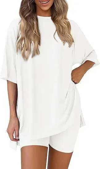 🔥Women's Two Piece Lounge Set Summer Casual Oversized Shirts Biker Shorts