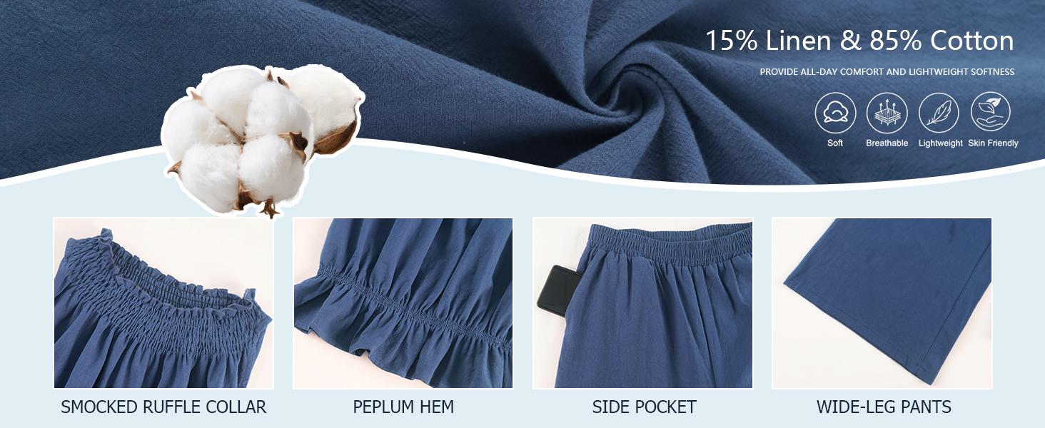 Molitree Women's Linen 2 Piece Outfits Sleeveless Ruffle Top Wide Leg Pants Summer Loungewear Beach Travel Sets Molitree Women's Linen 2 Piece Outfits Sleeveless Ruffle Top Wide Leg Pants Summer Loungewear Beach Travel Sets