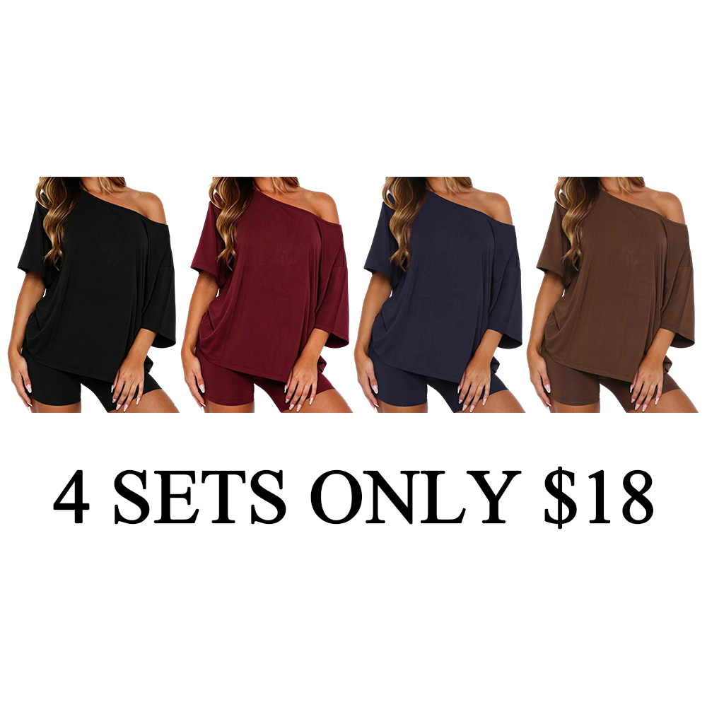Women’s Casual Two Piece Lounge Set Off Shoulder Top & Fitted Shorts