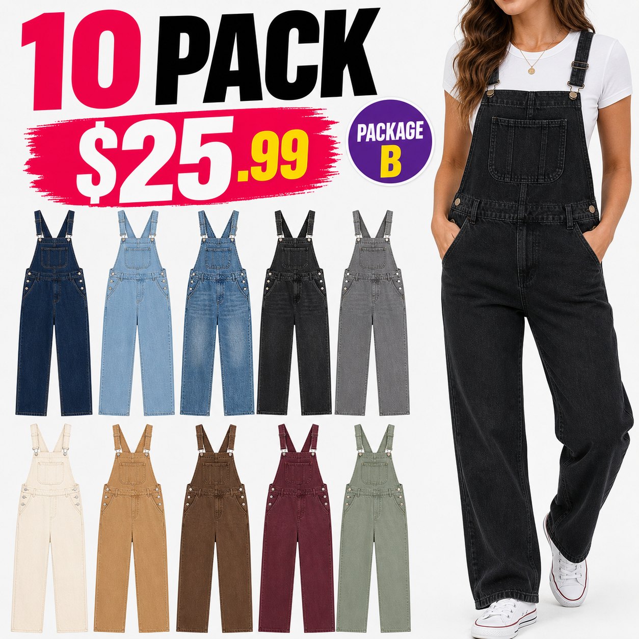 10 pack B denim overalls bundle