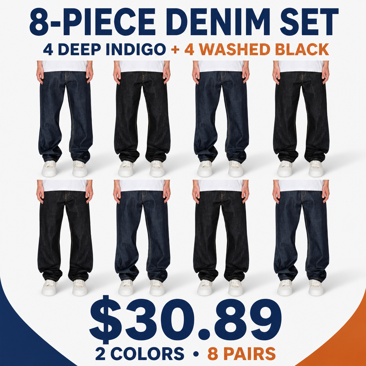 Men's loose-fit raw denim jeans; breathable, stretch-cotton fabric; soft and comfortable; stylish and casual.