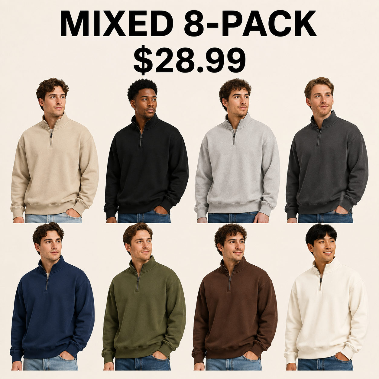 Mens Mock Neck Long Sleeve Active Quarter-Zip Pullover