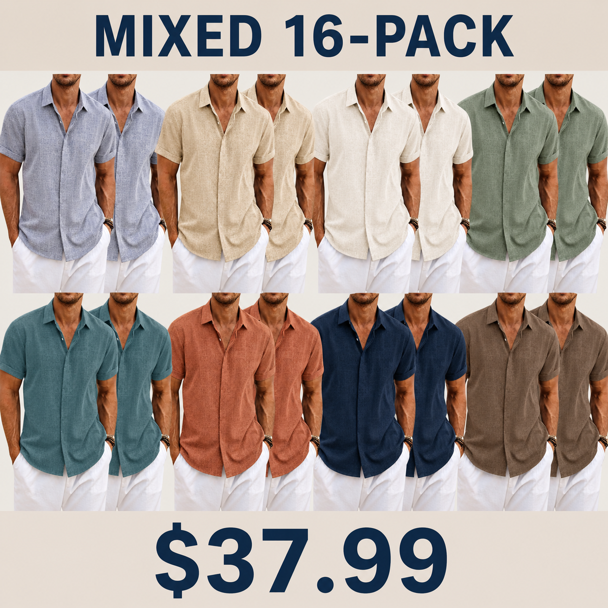 Men's Short-Sleeve Linen Shirt, Casual Button-Down Shirt, Summer Beach Shirt