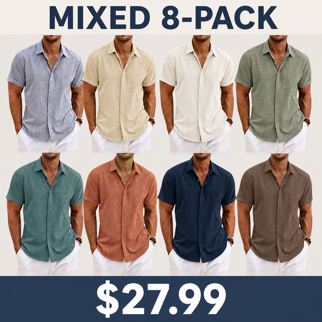 Men's Short-Sleeve Linen Shirt, Casual Button-Down Shirt, Summer Beach Shirt