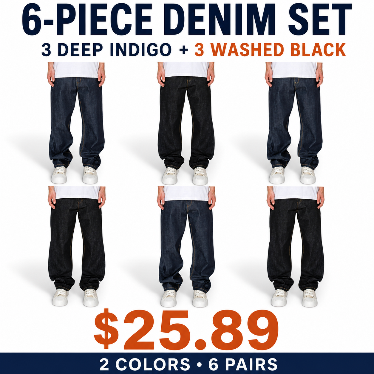 Men's loose-fit raw denim jeans; breathable, stretch-cotton fabric; soft and comfortable; stylish and casual.