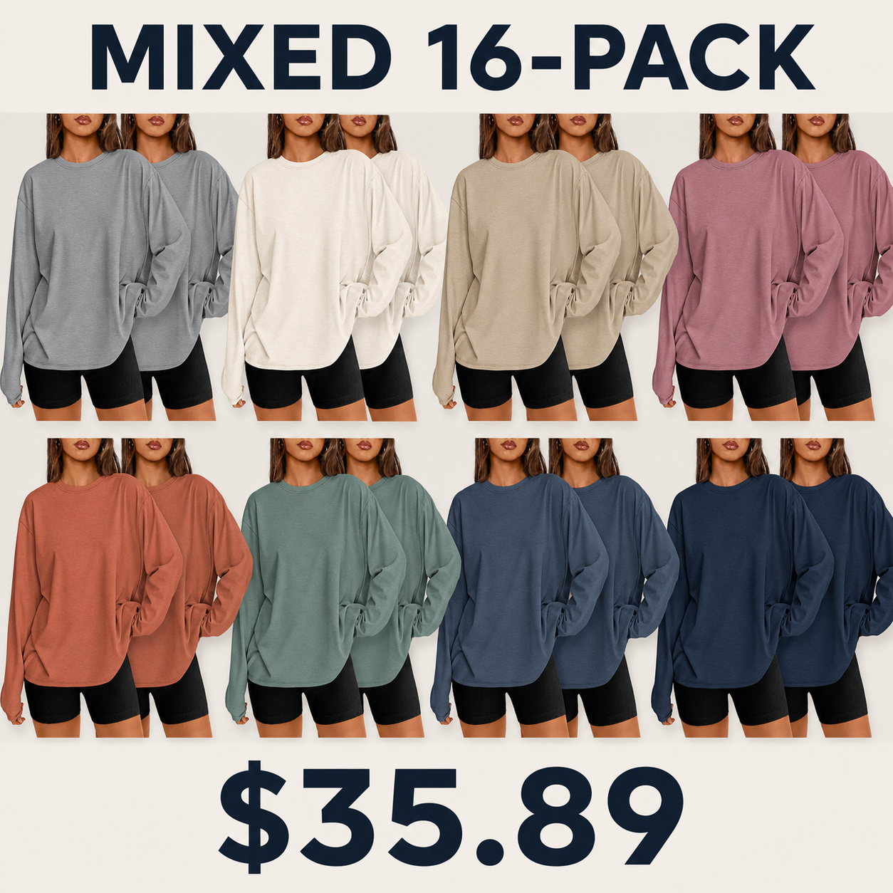 Women's Loose Long-Sleeve T-Shirt (2026) – Basic Crew Neck – Casual Autumn Sports Tee