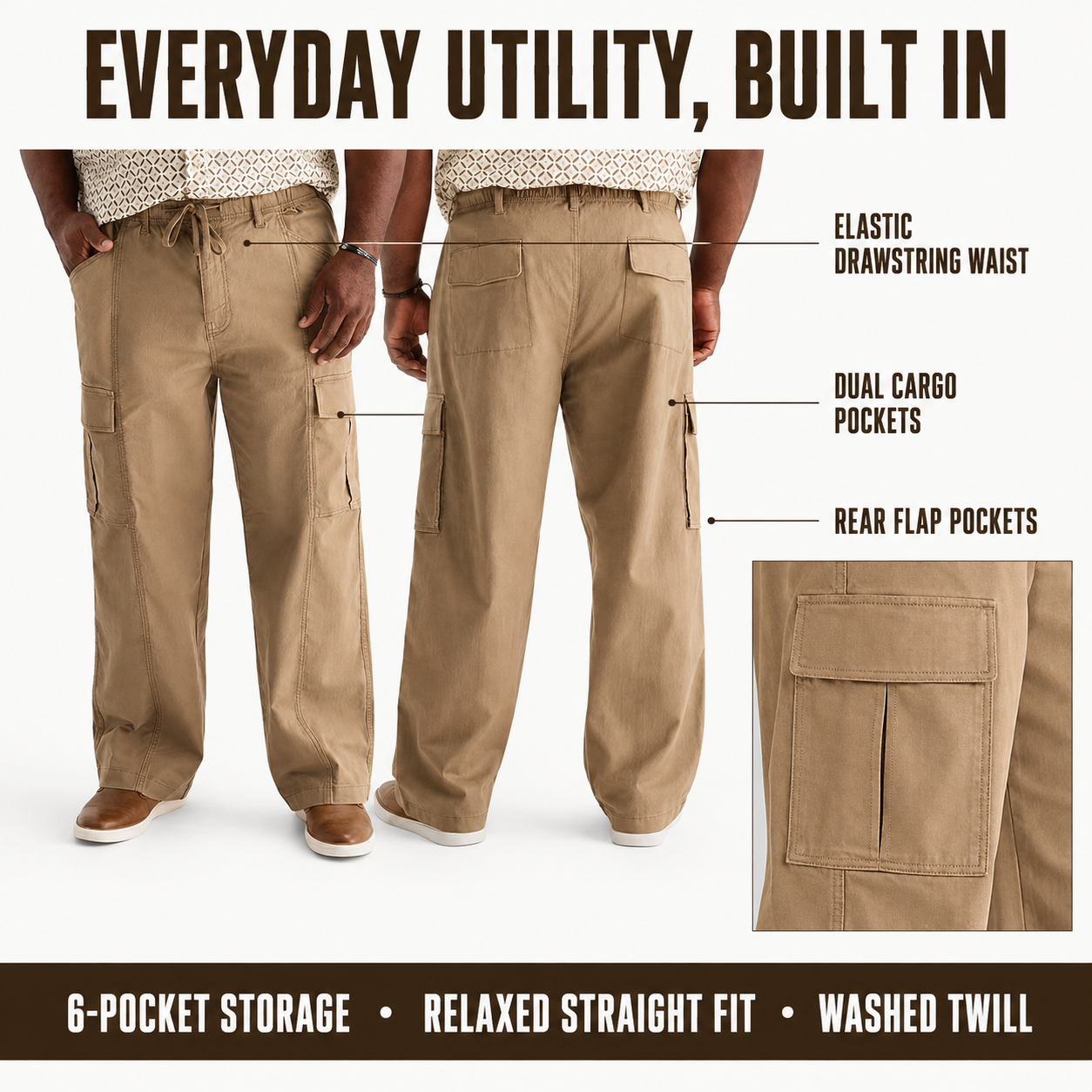 Men's Plus-Size Cargo Pants – Large-Pocket Drawstring Style, Suitable for Outdoor Work