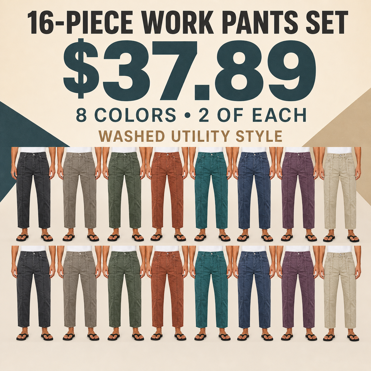 Women's mid-rise straight-leg utility pants, solid-color vintage style.