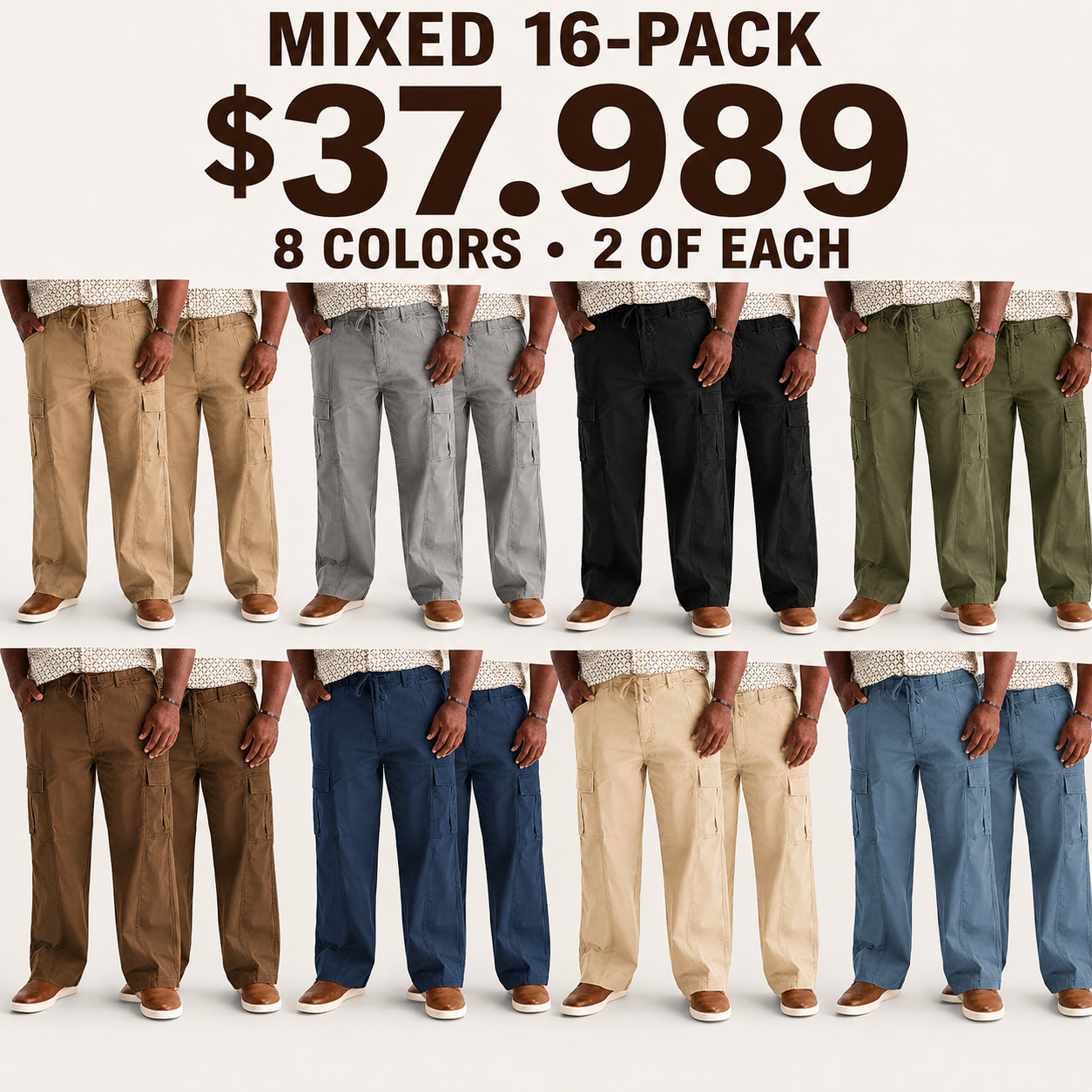 Men's Plus-Size Cargo Pants – Large-Pocket Drawstring Style, Suitable for Outdoor Work