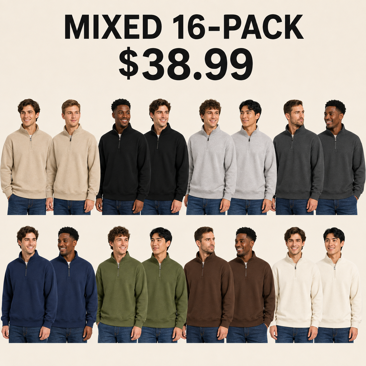 Mens Mock Neck Long Sleeve Active Quarter-Zip Pullover