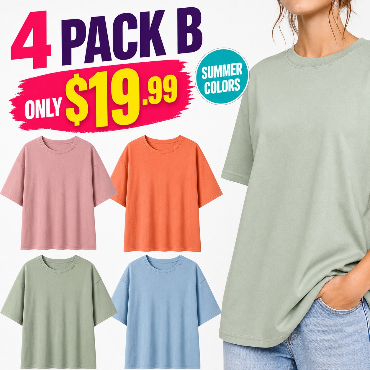 4 pack B oversized tee bundle summer colors