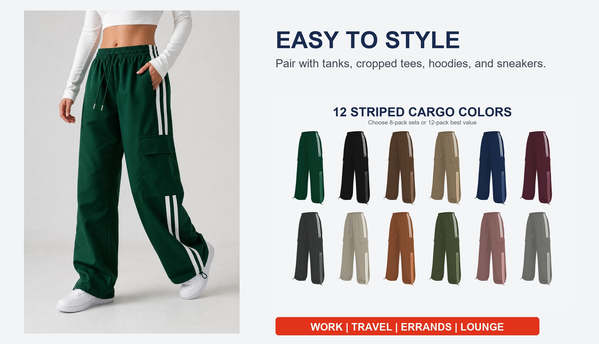 Striped cargo track pants casual outfit styling scenes