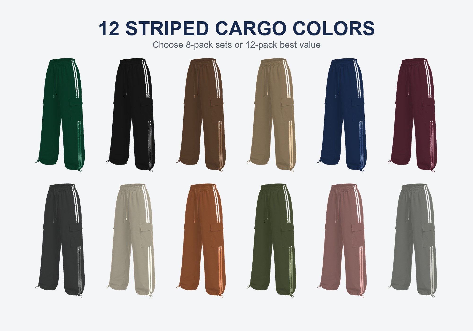 Striped cargo track pants multiple color display