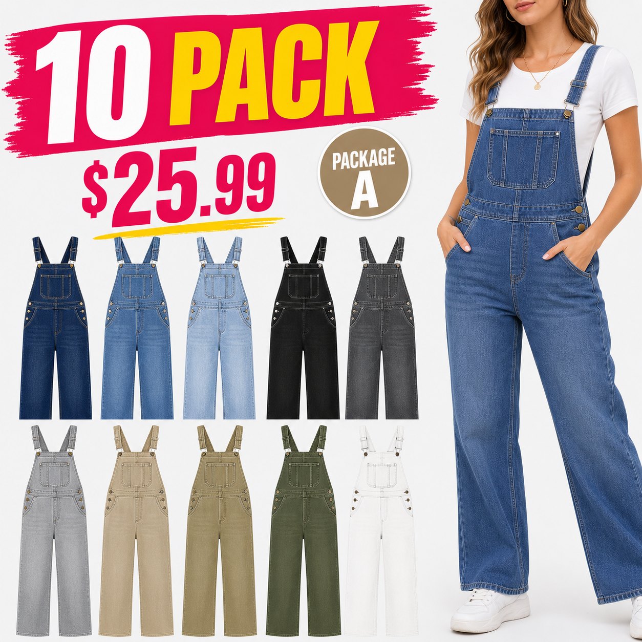 10 pack A denim overalls bundle