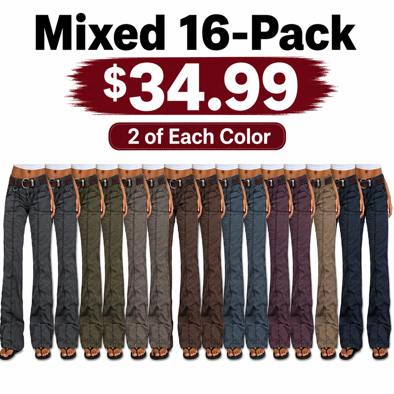 ⚡FINAL SALE⚡- 8 PACK  Women's straight-leg trousers, mid-rise, casual utility style, solid color, stitched detailing