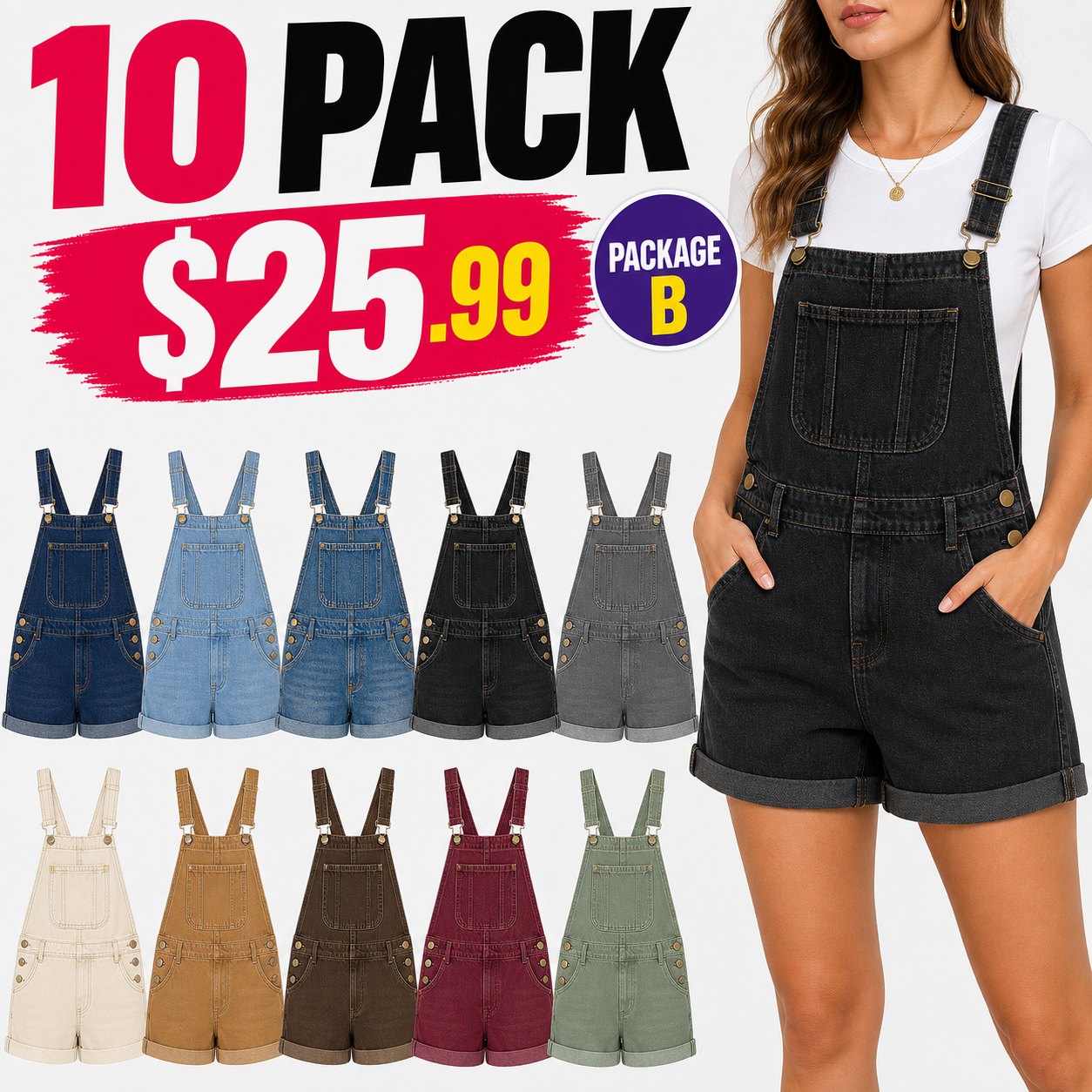 10 pack B denim overall shorts bundle