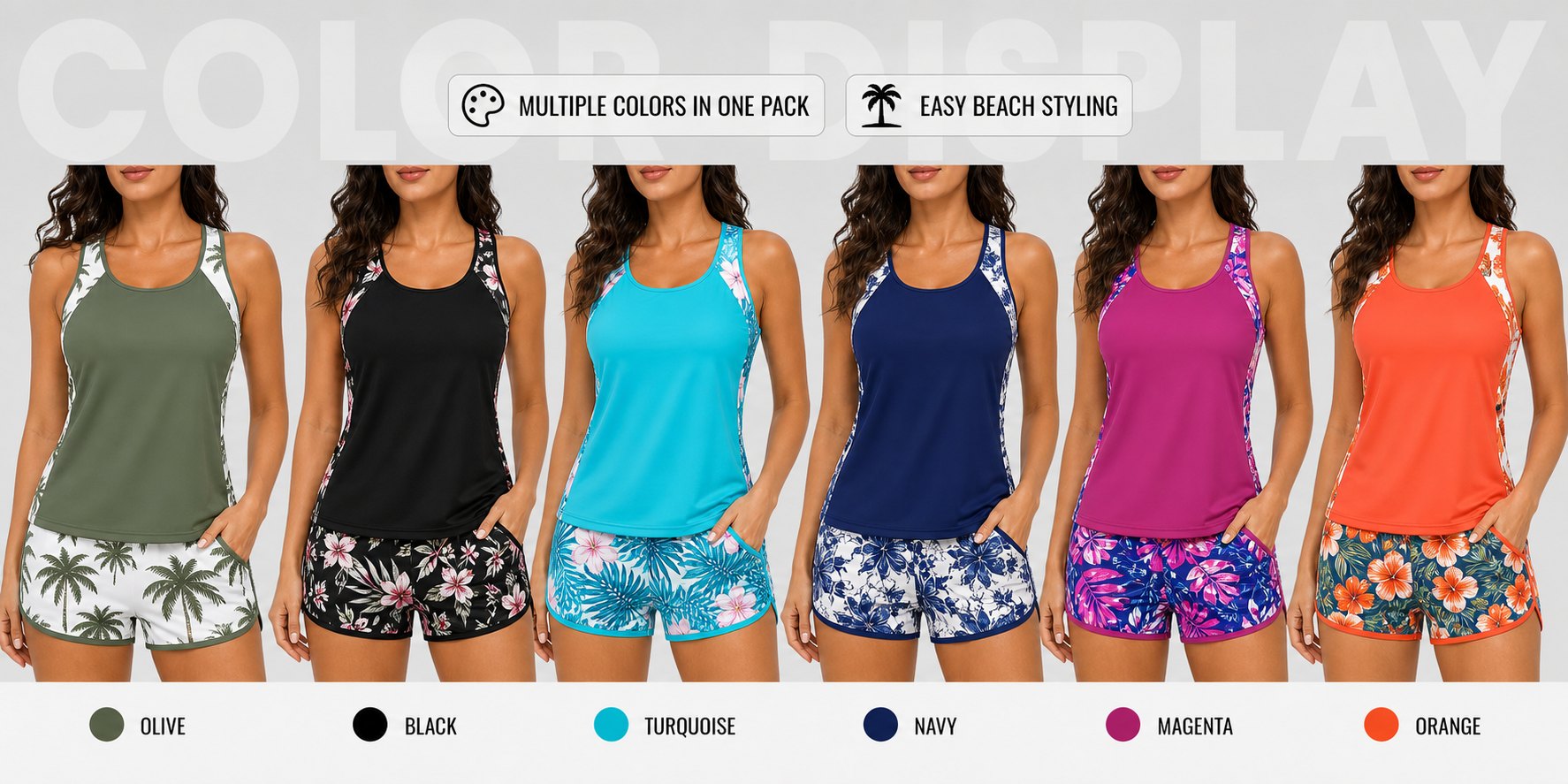 Tankini swimsuit multiple color and print display