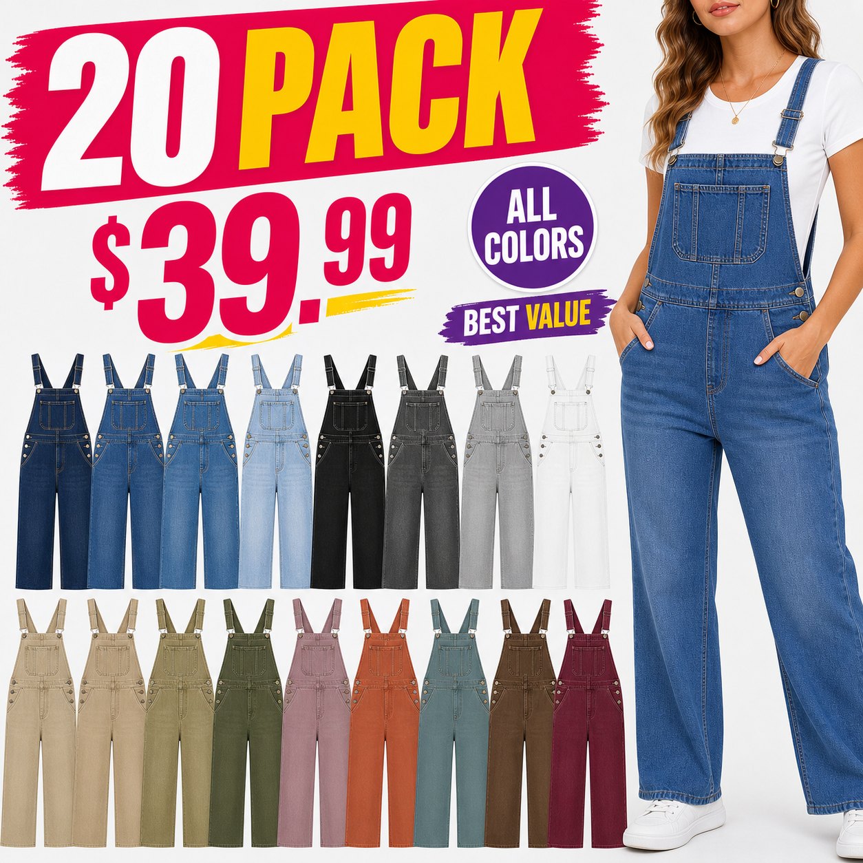 20 pack denim overalls best value bundle