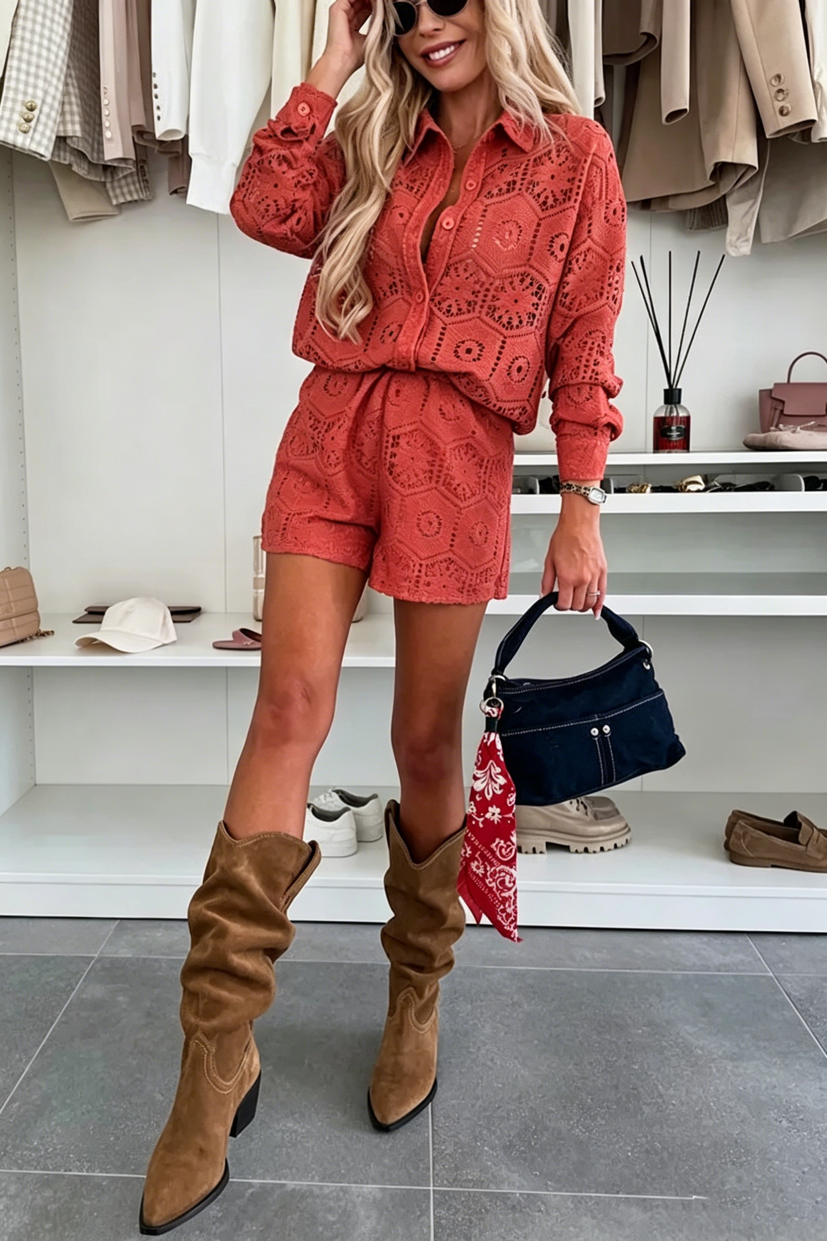 Effortless Chic Crochet Lace Two-Piece Short Set