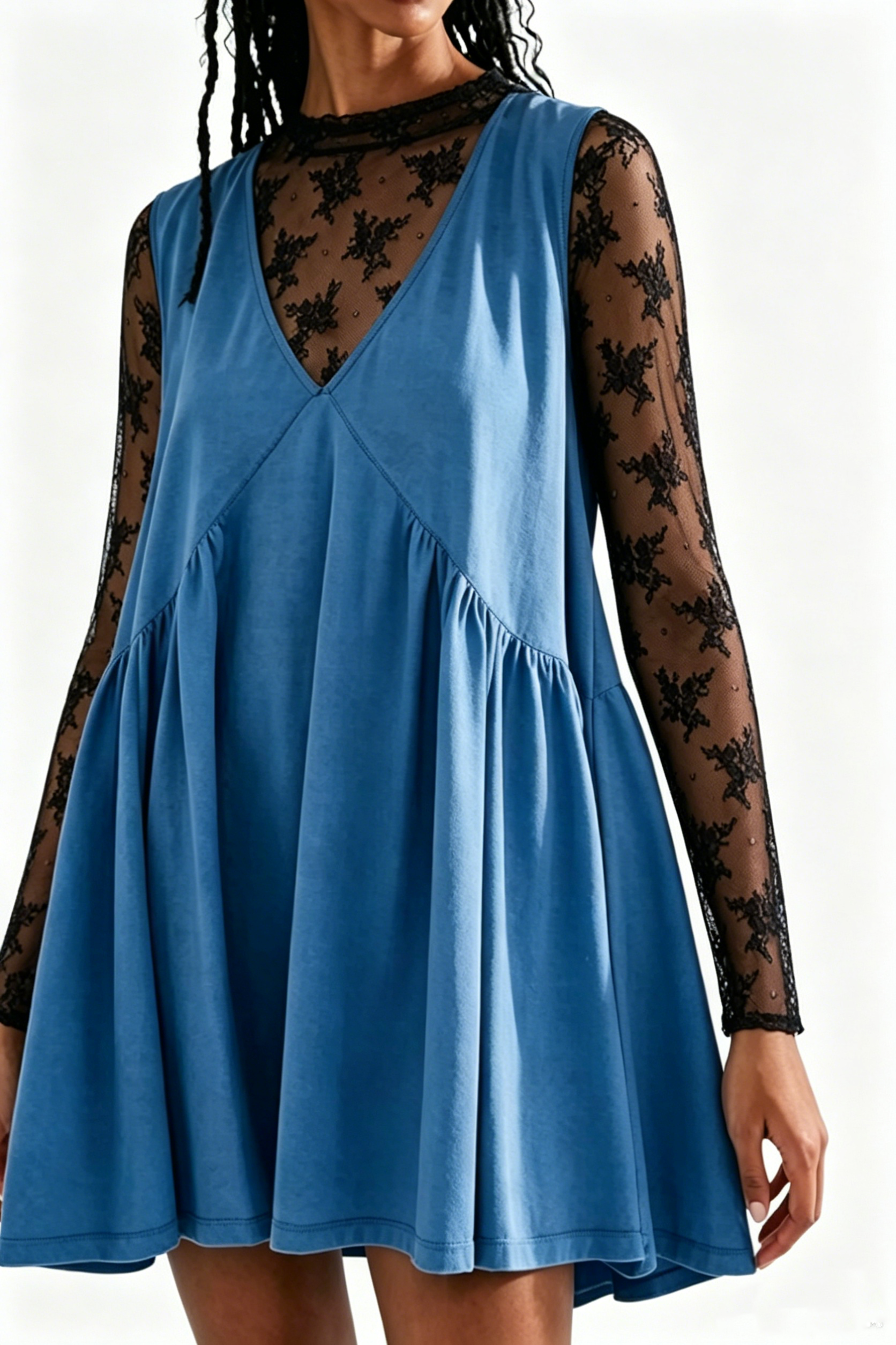 Women's Summer V-Neck Tank Dress + Lace Overlay Shirt — 2026 New Fashion Arrival