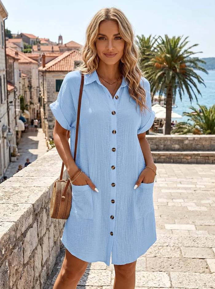 Women’s Button-Front Pocket Shirt Dress