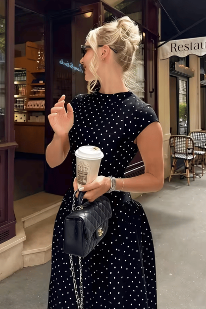 Women’s Polka Dot Maxi Dress – Sleeveless A-Line Long Dress