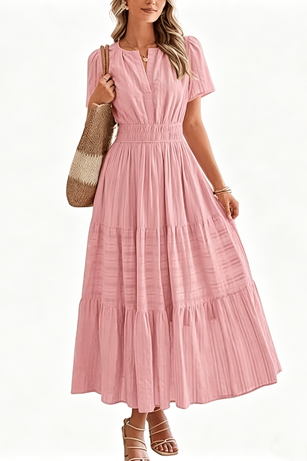 Women’s Casual V-Neck Flowy Maxi Dress – Short Sleeve Summer Beach Dress